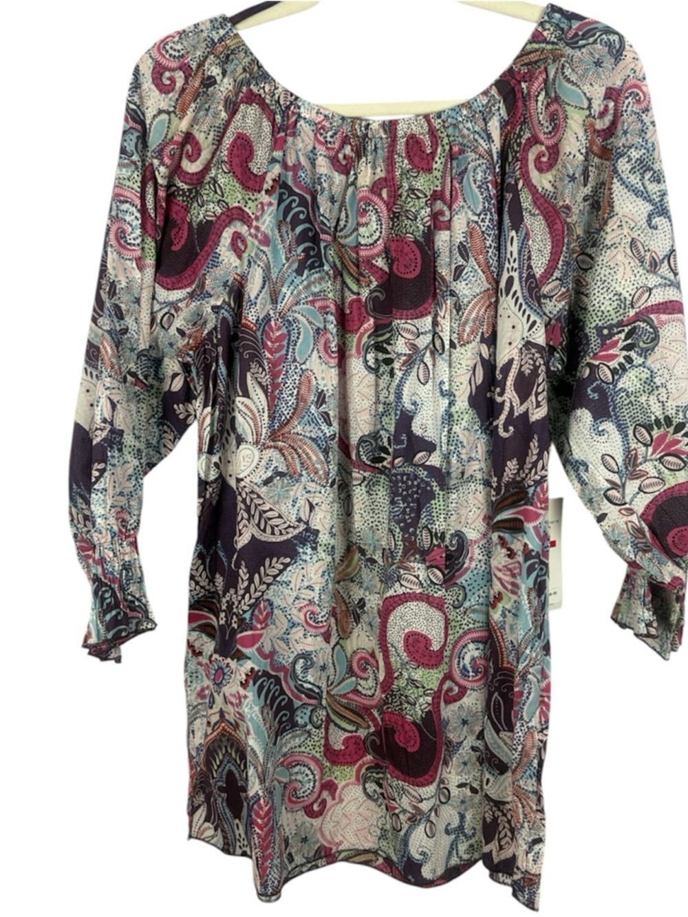 Kaktus Cotton Paisley Crinkle Tunic Blouse - Off White Multi - Large (NWT)